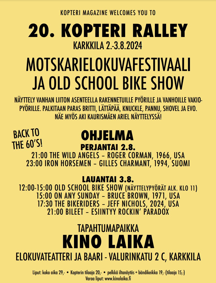 20.Kopteriralley ja old school Bike Show alaemalilla